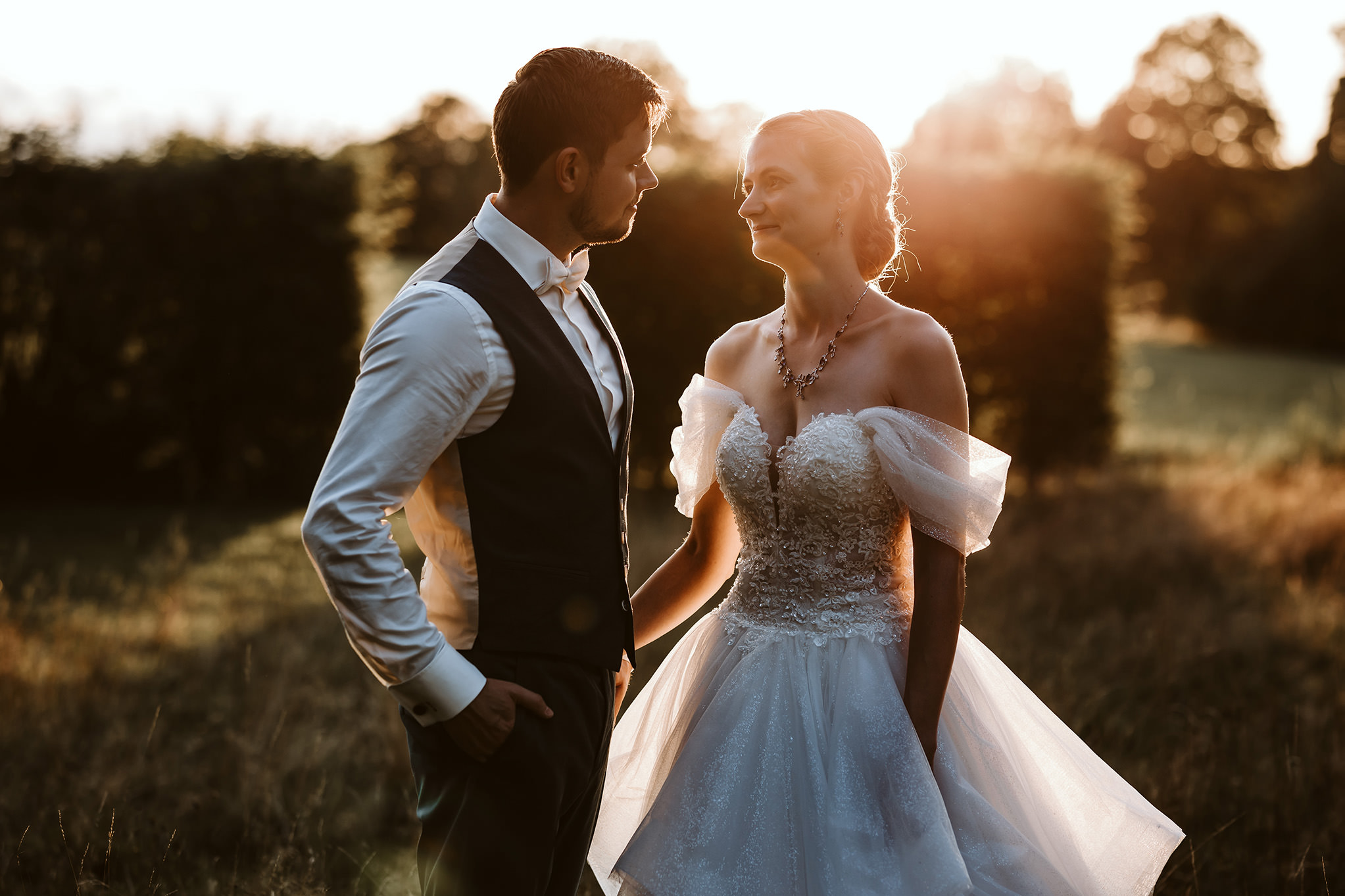 Hochzeitsfotografie, Brautpaarshooting im Sonnenuntergang